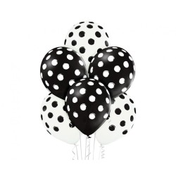 Lateksowe klasyczne białe i czarne Balony D11 Brush Polka Dots 1C5S, 6 szt.