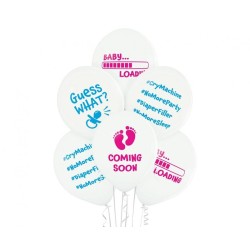 Lateksowe klasyczne białe z nadrukami Balony D11 Baby Loading Baby Shover 1C2S, 6 szt.