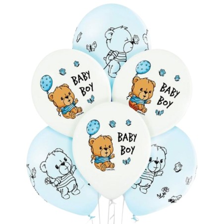 Lateksowe klasyczne białe i niebieskie Balony D11 Cute Baby Boy 3C2S 1C4S, 6 szt.