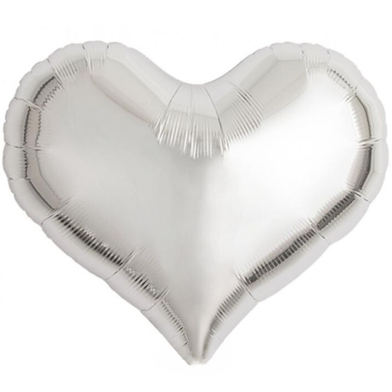 Balon foliowy srebrny w kształcie "serca" metalic, 18"- 46 cm / 5 szt.