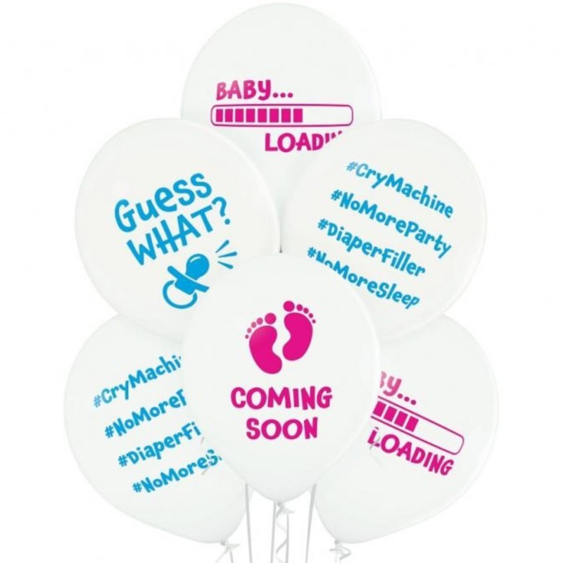 Lateksowe klasyczne białe z nadrukami Balony D11 Baby Loading Baby Shover 1C2S, 6 szt.