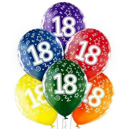 Lateksowe klasyczne wielokolorowe Balony D11 18th Birthday, urodzinowe 1c/5s, 6 szt.