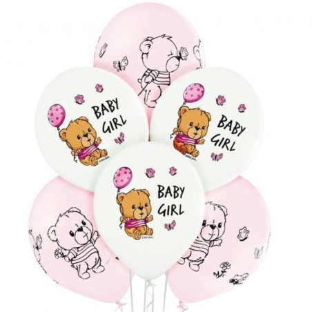 Lateksowe klasyczne białe i różowe Balony D11 Cute Baby Girl Baby Shover1C4S, 6 szt.