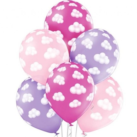 Lateksowe klasyczne różowe i fioletowe Balony w chmurki D11 Fluffy Clouds Girl 1C5S, 6 szt.