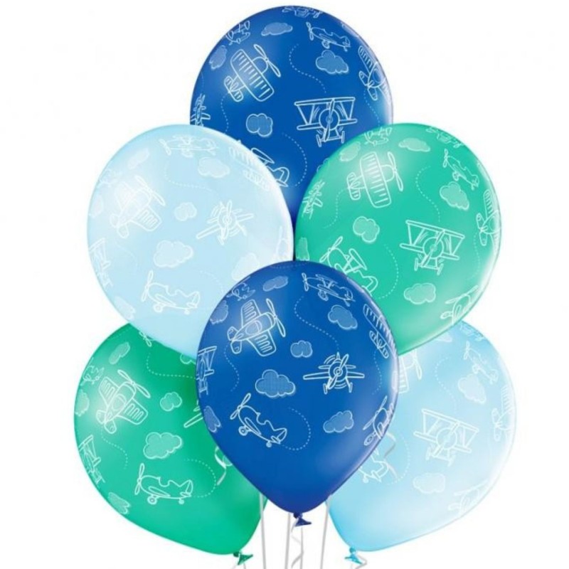 Lateksowe klasyczne wielokolorowe z nadrukami Balony D11 Planes 1C5S, 6 szt.