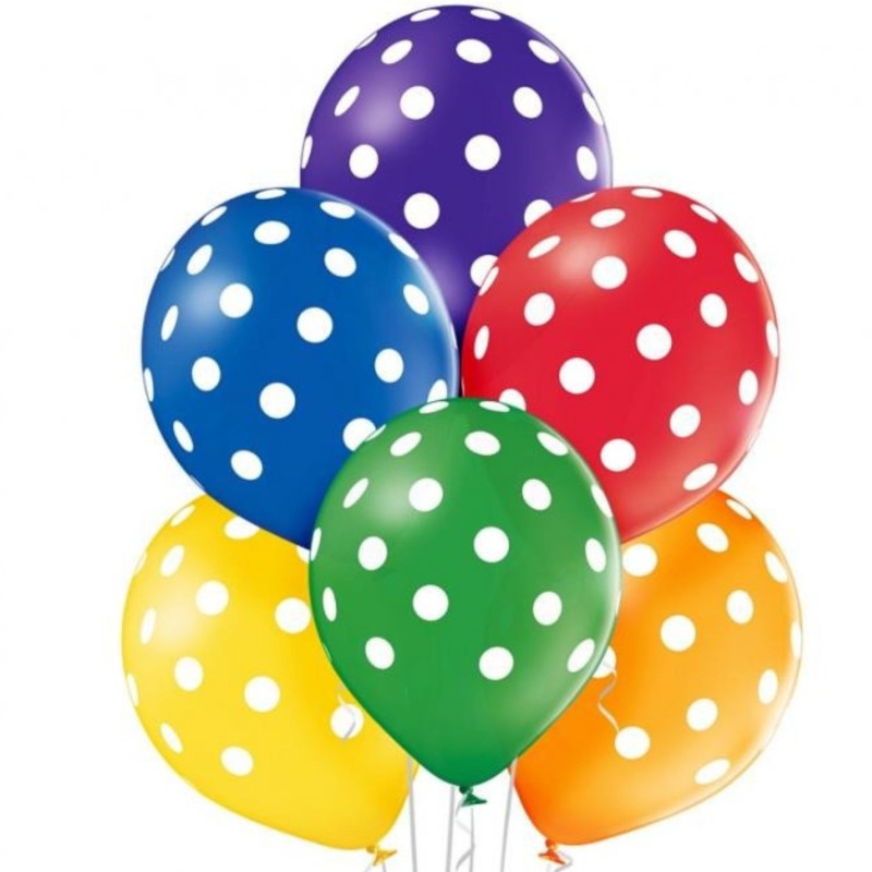 Lateksowe klasyczne wielokolorowe Balony w groszki D11 Polka Dots Mix 1C5S, 6 szt.