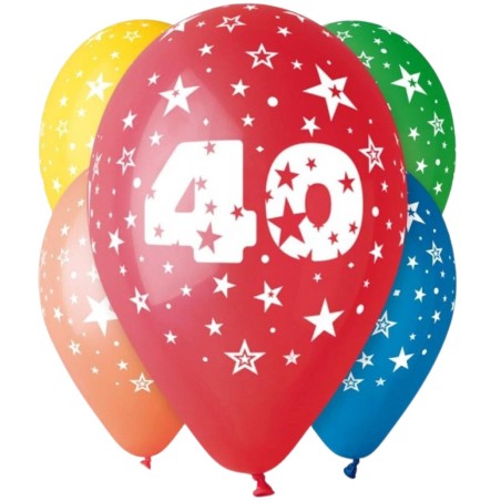 Lateksowe kolorowe balony urodzinowe cyfra 40, 12" - 30 cm. 5 szt.