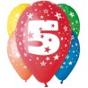Lateksowe kolorowe balony urodzinowe cyfra 5, 12" - 30 cm. 5 szt.