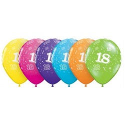 Lateksowe kolorowe balony cyfra 18, 11" - 28 cm. 25 szt.