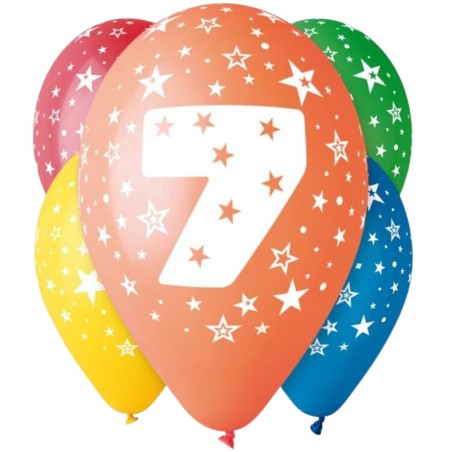 Lateksowe kolorowe balony urodzinowe cyfra 7, 12" - 30 cm. 5 szt.