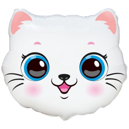 Foliowy balon biały w kształcie "kota" 14" - 35 cm. 1 szt.