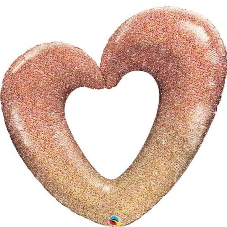 Foliowe w kształcie serca Balon 42" QL SHP "Różowo-złote Serce" Brokat Ombre