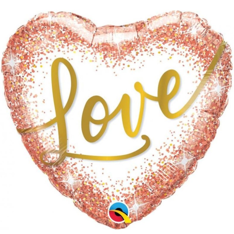 Wielokolorwy w kształcie serca  Balon foliowy 18" QL HRT "Love Rose Gold Glitter Dots"