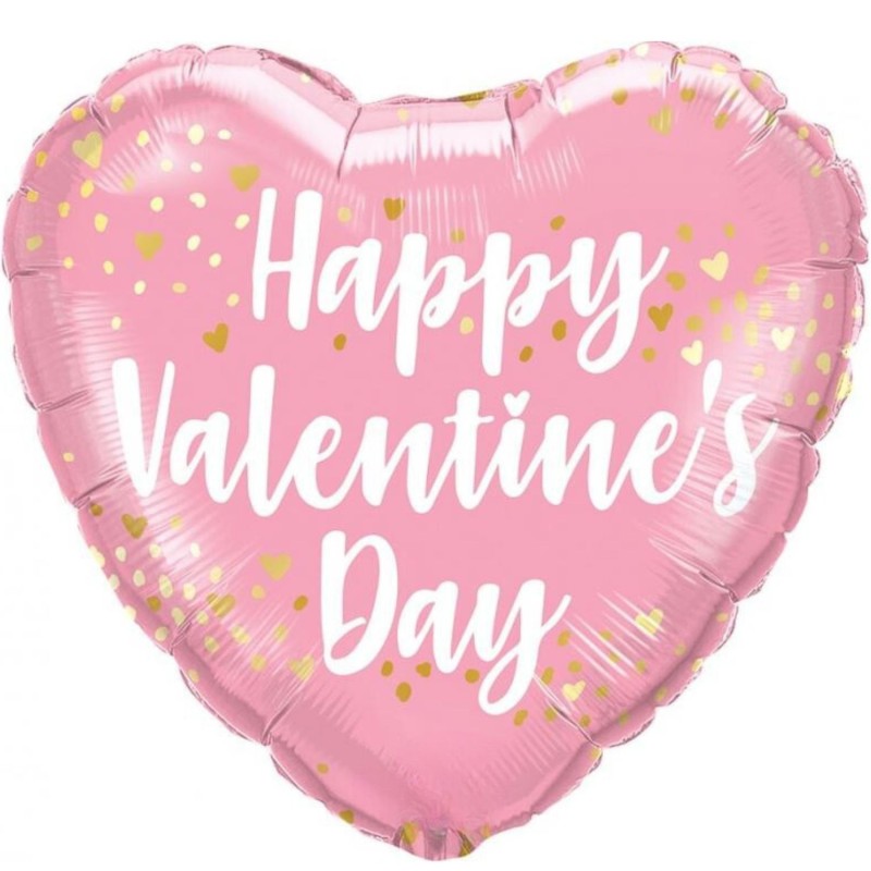 Balon foliowy 18" QL HRT "Happy Valentine's Day" różowy w serduszka 1 szt.