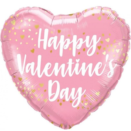 Balon foliowy 18" QL HRT "Happy Valentine's Day" różowy w serduszka 1 szt.