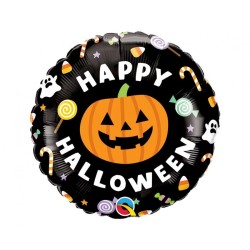 Kolorowy Balon foliowy 18" QL RND "Happy Halloween" (dynia i cukierki) 1 szt.