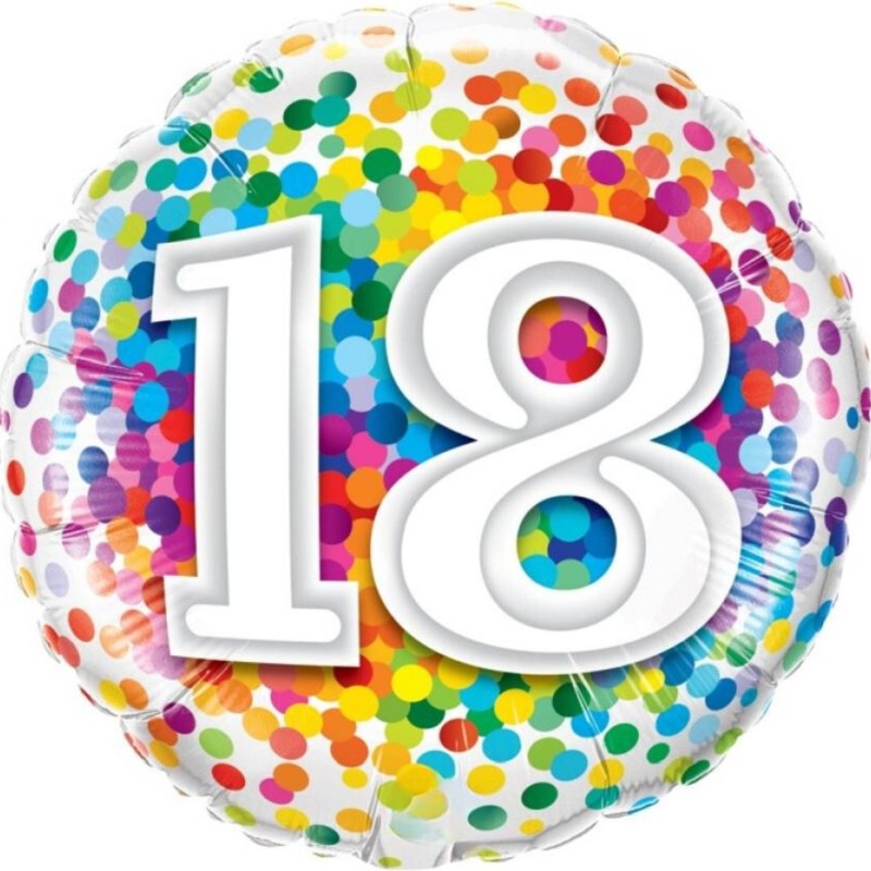 Foliowy balon kolorowy z napisem "18 ", 18" - 35 cm. 1 szt.