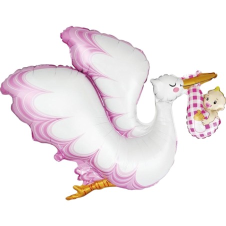 Foliowy balon różowy w kształcie "Bociana" 24" - 61 cm. 1 szt. (pakowany)