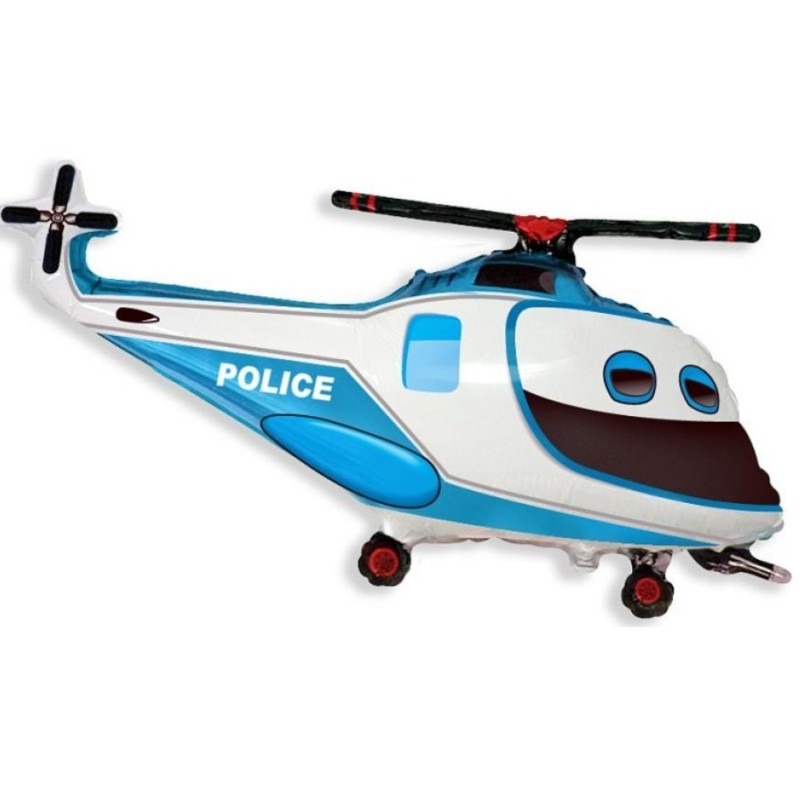 Foliowy balon niebieski w kształcie "Helikoptera Policyjnego" 24" - 61 cm. 1 szt.