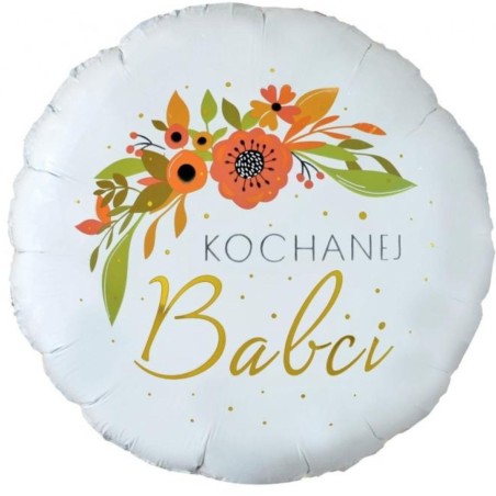 Biały okrąły Balon foliowy Kochanej Babci, 18" 1 szt. Dzień Babci