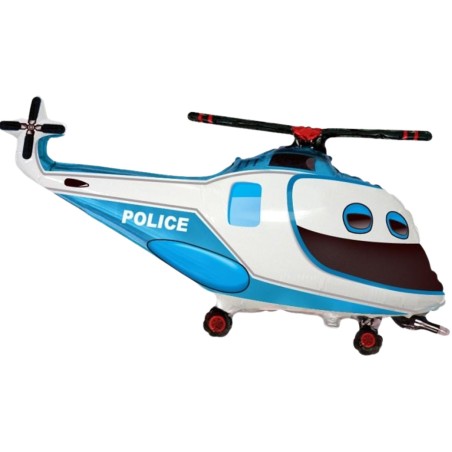 Foliowy balon niebieski w kształcie "Helikoptera Policyjnego" 24" - 61 cm. 1 szt. (pakowany)