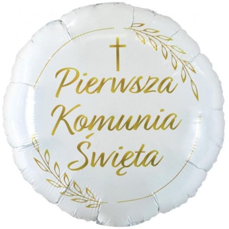 Balon foliowy Pierwsza Komunia Święta (kłosy), okrągły 18" 1 szt.