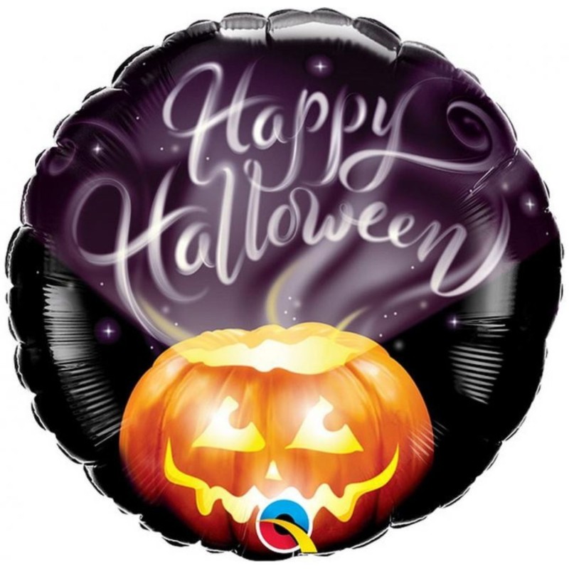 Kolorowy okrągły Balon foliowy 18" QL RND " Happy Halloween" (dynia)