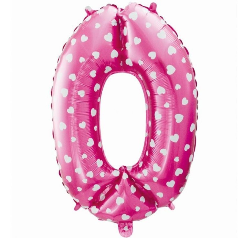 Balon foliowy "Cyfra 0", różowa w serca, 61 cm 1 szt.
