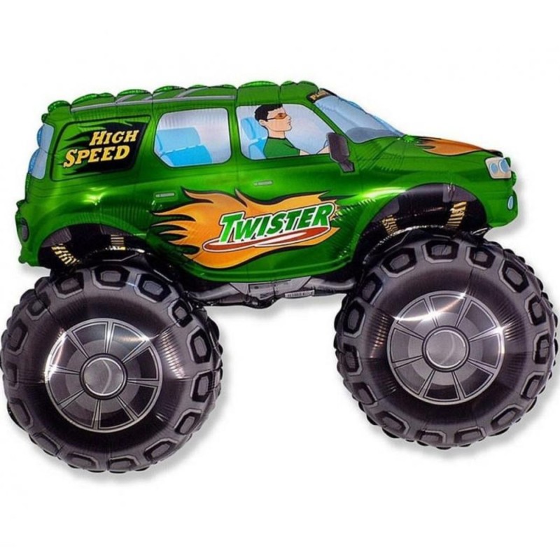 Foliowy balon zielony w kształcie "Samochód TWISTER" 24" - 61 cm. 1 szt.