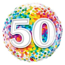 Foliowy balon kolorowy z napisem "50 ", 18" - 35 cm. 1 szt.
