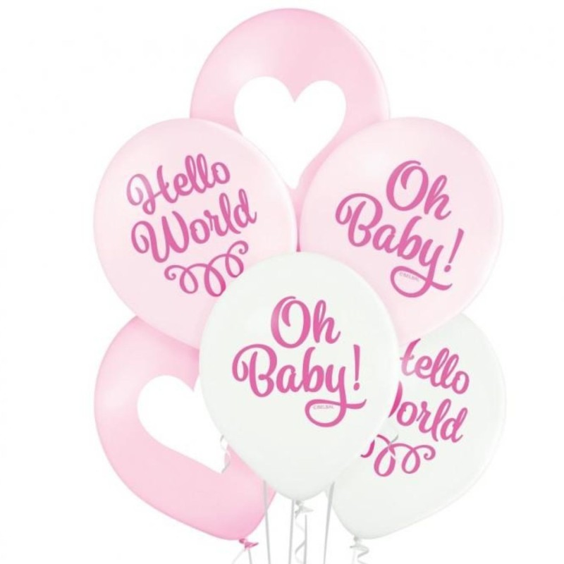 Lateksowe białe i różowe Balony na Baby Shover "Oh Baby" Girl 1C2S, 6 szt.