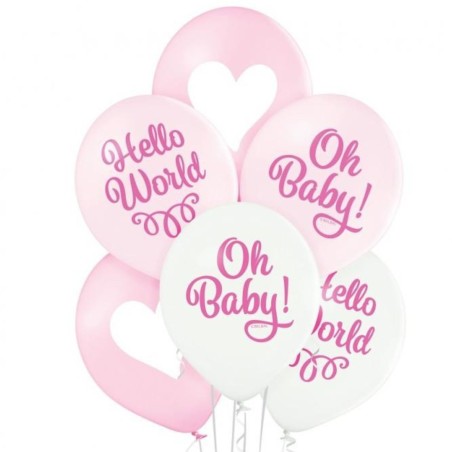 Lateksowe białe i różowe Balony na Baby Shover "Oh Baby" Girl 1C2S, 6 szt.