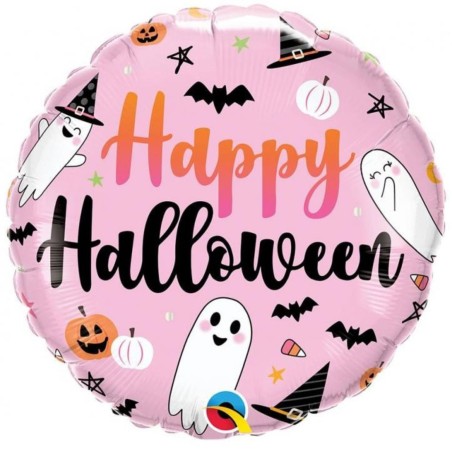 Balon foliowy 18" QL RND "Happy Halloween" (słodkie duchy) 1 szt.