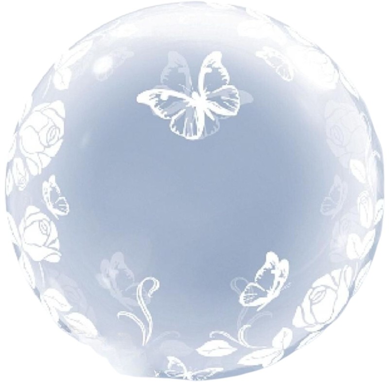 Foliowy balon przeźroczysty w róże i motyle 24" - 61 cm. 1 szt. "Róże i motyle"