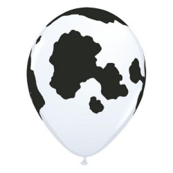 Lateksowe Balony biały z nadru. Krowa - łaty 11" - 28 cm / 50 szt.