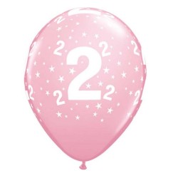 Lateksowe Balony różowy z napis. "2" 11" - 28 cm / 6 szt.