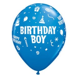 Lateksowe Balony niebieski z nadru. Birthday Boy 11" - 28 cm / 6 szt.