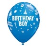 Lateksowe Balony niebieski z nadru. Birthday Boy 11" - 28 cm / 6 szt.