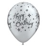 Lateksowe Balony srebrny z napis. "Happy Birthday" metalik 11" - 28 cm / 25 szt.