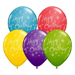 Lateksowe Balony kolorowe z napis. "Happy Birthday" 11" - 28 cm / 25 szt.