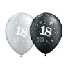 Lateksowe Balony czarny i srebrny z napis. "18" 11" - 28 cm / 25 szt.