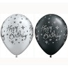 Lateksowe Balony czarny i srebrny z napis. "Happy Birthday" metalik 11" - 28 cm / 25 szt.