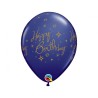 Balon QL 11" z nadr. "Happy Birthday - Elegant Sparkles & Swirls", pastel granatowy / 25 szt.