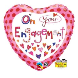 Foliowe Balony kolorowe z napis. "On Your Engagement" (serce). 18" - 46 cm / 1 szt.