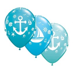 Lateksowe Balony kolorowe z nadru. Żaglówka i Kotwica. 11" - 28 cm / 25 szt. ""