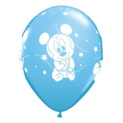 Lateksowe Balony niebieski z nadru. Baby Mickey Stars metalik 12" - 30 cm / 6 szt.