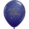 Balon QL 11" z nadr. "Happy Birthday - Elegant Sparkles & Swirls", pastel granatowy / 25 szt.