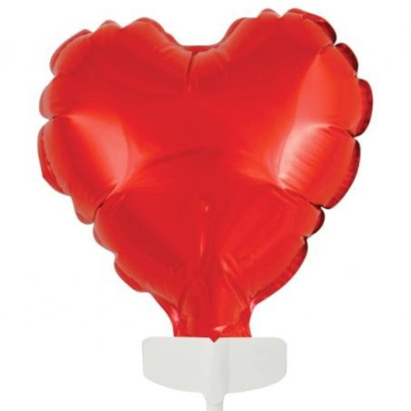 Kolorowy Balon foliowy 8 cm serce na patyczku, czerwone 1 szt.