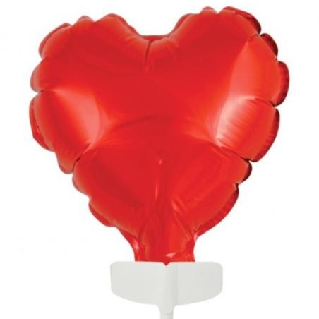 Kolorowy Balon foliowy 8 cm serce na patyczku, czerwone 1 szt.