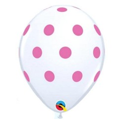 Lateksowe Balony białe z nadru. Różowe grochy 11" - 28 cm / 6 szt.